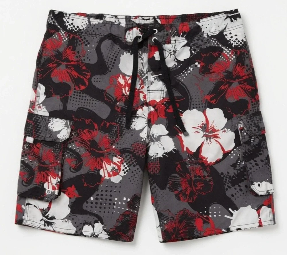 OP Ocean Pacific Mens XL Floral Cargo Board Shorts Swim Trunks Beach Pool Resort